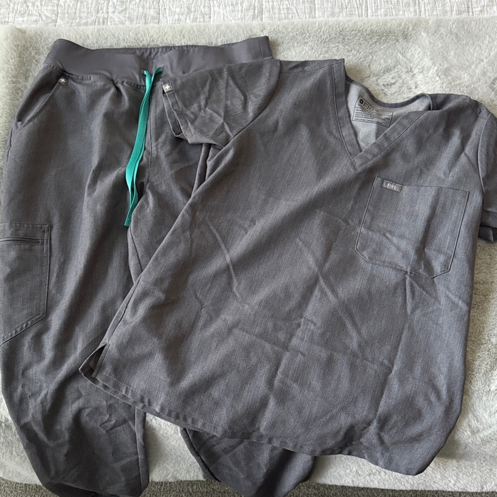 Gray Scrub Set with Teal Accent